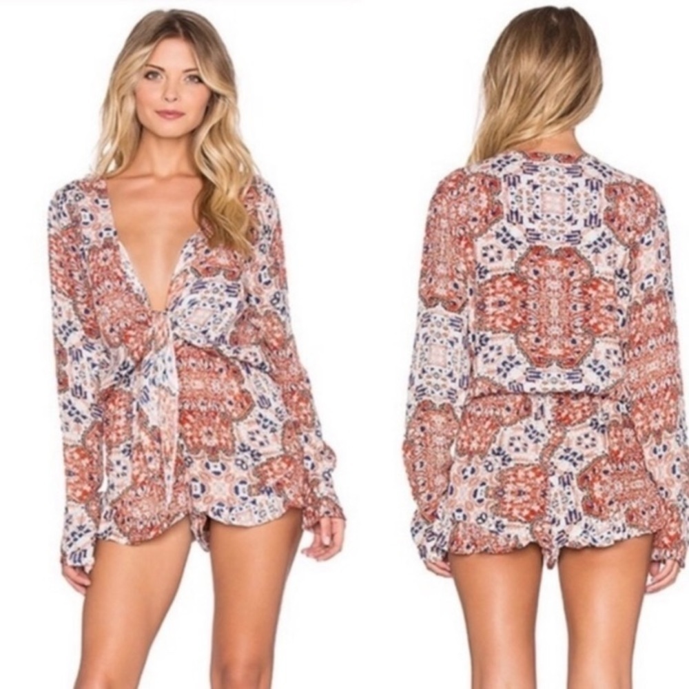 RAGA By Anthropologie Multicolor Raga Sunset Bohemian Romper Size Large